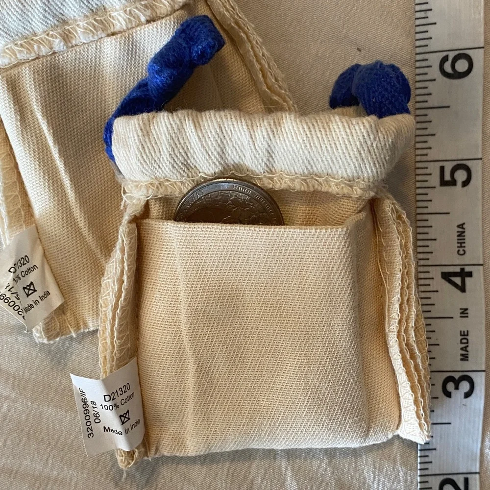 2 Louis Vuitton Cream Pouches with Blue Drawstrings - Picture 7 of 9